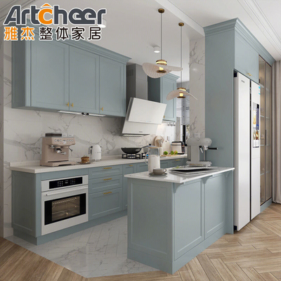 comprar Armário de cozinha de madeira maciça cinza com bordas de balcão laminadas Bullnose fabricação em linha
