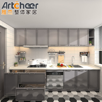 comprar Armário de cozinha de madeira maciça moderno e elegante com bordas de balcão laminadas fabricação em linha