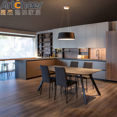 comprar Armários de cozinha de estilo moderno Island u E0 Grau Veneer de madeira e painéis de porta laqueados de alto brilho fabricação em linha