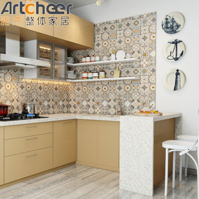 comprar Armário de cozinha em forma de U com topo de pedra de mármore e acabamento brilhante fabricação em linha