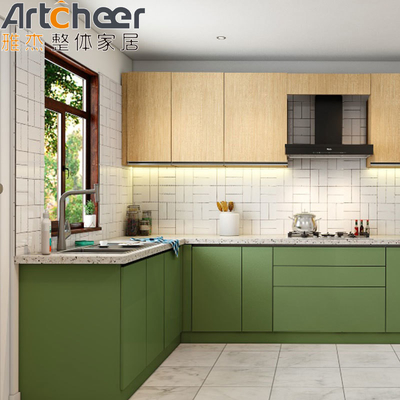 comprar Armário de cozinha personalizado em forma de U Verde Cor L Armários de base em forma de L Conjunto com topo de pedra de mármore fabricação em linha