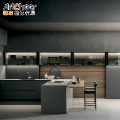 comprar Armário de cozinha de madeira de estilo moderno e durável com mesa de jantar em forma de L fabricação em linha