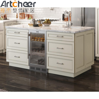 comprar Tabela de Ilha de Cozinha de Design Moderno com Armazenamento e Armários de Agitação de Cor Personalizados fabricação em linha