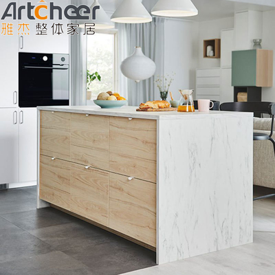 comprar Base do lavatório Ilhas de cozinha personalizadas Mesa com gavetas de madeira maciça e pedra de quartzo fabricação em linha