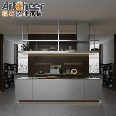 comprar Mobiliário de cozinha de madeira maciça Armário de cozinha moderno com ilha de luxo de cozinha fabricação em linha