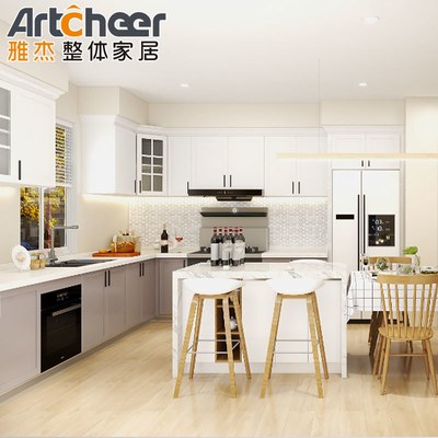 comprar Material de grau E0 Armários de madeira personalizados para unidades de design de cozinha modernas completas fabricação em linha