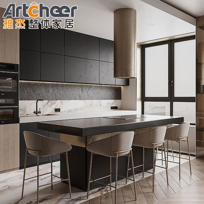 comprar Armários de cozinha de madeira de design contemporâneo com mesa de ilha e material de grau E1 fabricação em linha