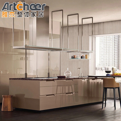 comprar Armários de cozinha italianos de design moderno com material de porta de contraplacado e acessórios de deslizamento de gaveta fabricação em linha