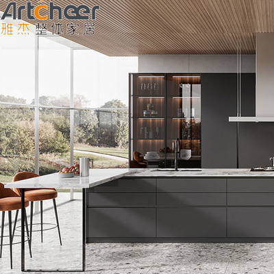 comprar Armários de cozinha de borda aberta com mesa de ilha de forma I cor personalizada fabricação em linha