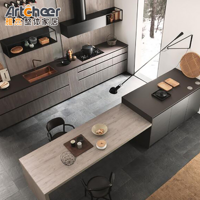comprar Armários de cozinha de alumínio de cor personalizada com bancada plana e mesa de jantar fabricação em linha