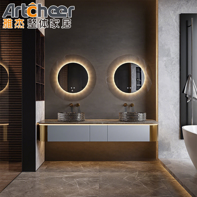 comprar Mobiliário de banheiro de luxo comercial de lavatório duplo para banheiro moderno e elegante fabricação em linha
